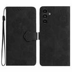 For Samsung Galaxy A25 5G Flower Embossing Pattern Leather Phone Case(Black)