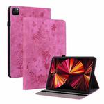 For iPad Pro 11 2021 / Air 4 2020 Butterfly Rose Embossed Leather Smart Tablet Case(Rose Red)