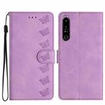 For Sony Xperia 1 IV Seven Butterflies Embossed Leather Phone Case(Purple)