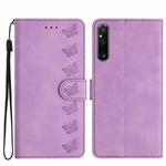 For Sony Xperia 1 V 2023 Seven Butterflies Embossed Leather Phone Case(Purple)