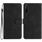 For Sony Xperia 1 V 2023 Seven Butterflies Embossed Leather Phone Case(Black)