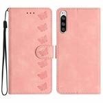 For Sony Xperia 5 Seven Butterflies Embossed Leather Phone Case(Pink)