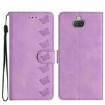 For Sony Xperia 10 Seven Butterflies Embossed Leather Phone Case(Purple)