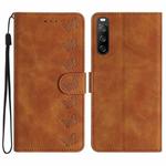 For Sony Xperia 10 V 2023 Seven Butterflies Embossed Leather Phone Case(Brown)
