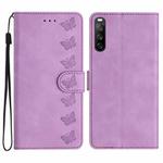For Sony Xperia 10 V 2023 Seven Butterflies Embossed Leather Phone Case(Purple)