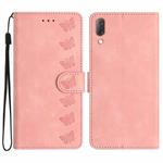 For Sony Xperia L3 Seven Butterflies Embossed Leather Phone Case(Pink)