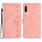 For Sony Xperia L4 Seven Butterflies Embossed Leather Phone Case(Pink)