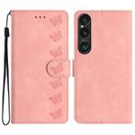 For Sony Xperia 1 VI Seven Butterflies Embossed Leather Phone Case(Pink)