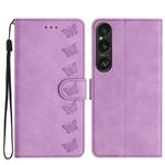 For Sony Xperia 1 VI Seven Butterflies Embossed Leather Phone Case(Purple)