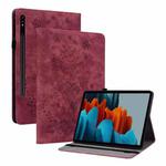 For Samsung Galaxy Tab S7 / S8 Butterfly Rose Embossed Leather Tablet Case(Red)