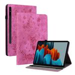 For Samsung Galaxy Tab S9 Butterfly Rose Embossed Leather Tablet Case(Rose Red)