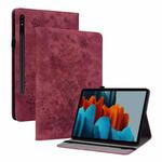 For Samsung Galaxy Tab S9 Butterfly Rose Embossed Leather Tablet Case(Red)