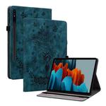 For Samsung Galaxy Tab S9 Butterfly Rose Embossed Leather Tablet Case(Dark Blue)