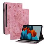 For Samsung Galaxy Tab S9+ Butterfly Rose Embossed Leather Tablet Case(Pink)