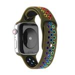 For Apple Watch Series 7 41mm / 6 & SE & 5 & 4 40mm / 3 & 2 & 1 38mm Rainbow Sport Watch Band (Olive Green)