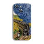 For iPhone 15 Plus Precise Hole Oil Painting Pattern PC Phone Case(Train)