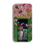 For iPhone 15 Plus Precise Hole Oil Painting Pattern PC Phone Case(Peach Blossom)