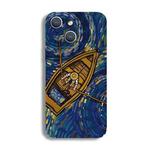 For iPhone 15 Precise Hole Oil Painting Pattern PC Phone Case(Boating)