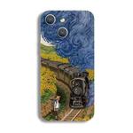 For iPhone 15 Precise Hole Oil Painting Pattern PC Phone Case(Train)