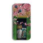 For iPhone 15 Precise Hole Oil Painting Pattern PC Phone Case(Peach Blossom)