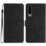 For Huawei P30 Seven Butterflies Embossed Leather Phone Case(Black)