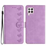 For Huawei P40 Lite Seven Butterflies Embossed Leather Phone Case(Purple)