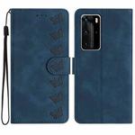 For Huawei P40 Pro Seven Butterflies Embossed Leather Phone Case(Blue)