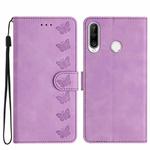 For Huawei Y6p Seven Butterflies Embossed Leather Phone Case(Purple)