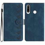 For Huawei Y6p Seven Butterflies Embossed Leather Phone Case(Blue)
