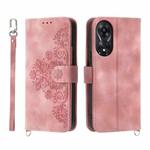 For OPPO A78 5G Global/A58x Global/A1x 5G Skin-feel Flowers Embossed Wallet Leather Phone Case(Pink)