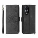 For OPPO A78 5G Global/A58x Global/A1x 5G Skin-feel Flowers Embossed Wallet Leather Phone Case(Black)