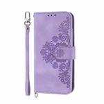 For OPPO Reno10 5G Skin-feel Flowers Embossed Wallet Leather Phone Case(Purple)