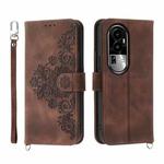 For OPPO Reno10 5G Skin-feel Flowers Embossed Wallet Leather Phone Case(Brown)