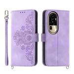 For OPPO Reno10 Pro 5G Skin-feel Flowers Embossed Wallet Leather Phone Case(Purple)