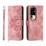 For OPPO Reno10 Pro 5G Skin-feel Flowers Embossed Wallet Leather Phone Case(Pink)
