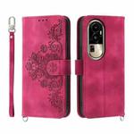 For OPPO Reno10 Pro 5G Skin-feel Flowers Embossed Wallet Leather Phone Case(Wine Red)