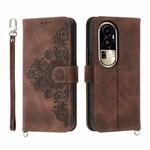 For OPPO Reno10 Pro 5G Skin-feel Flowers Embossed Wallet Leather Phone Case(Brown)