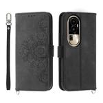 For OPPO Reno10 Pro 5G Skin-feel Flowers Embossed Wallet Leather Phone Case(Black)