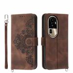 For OPPO Reno10 Pro+ 5G Skin-feel Flowers Embossed Wallet Leather Phone Case(Brown)