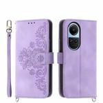 For OPPO Reno10 Global / Reno10 Pro Global Skin-feel Flowers Embossed Wallet Leather Phone Case(Purple)