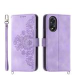 For OPPO A38 4G Skin-feel Flowers Embossed Wallet Leather Phone Case(Purple)