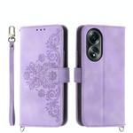 For OPPO A58 4G Skin-feel Flowers Embossed Wallet Leather Phone Case(Purple)
