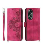 For OPPO A58 4G Skin-feel Flowers Embossed Wallet Leather Phone Case(Wine Red)