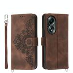 For OPPO A58 4G Skin-feel Flowers Embossed Wallet Leather Phone Case(Brown)