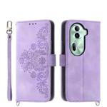 For OPPO Reno11 Skin-feel Flowers Embossed Wallet Leather Phone Case(Purple)