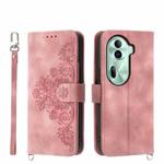 For OPPO Reno11 Skin-feel Flowers Embossed Wallet Leather Phone Case(Pink)