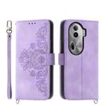 For OPPO Reno11 Pro Skin-feel Flowers Embossed Wallet Leather Phone Case(Purple)