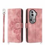 For OPPO Reno11 Pro Skin-feel Flowers Embossed Wallet Leather Phone Case(Pink)