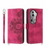 For OPPO Reno11 Pro Skin Feel Flowers Embossed Wallet Leather Phone Case(Wine Red)