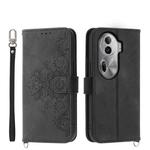 For OPPO Reno11 Pro Skin-feel Flowers Embossed Wallet Leather Phone Case(Black)